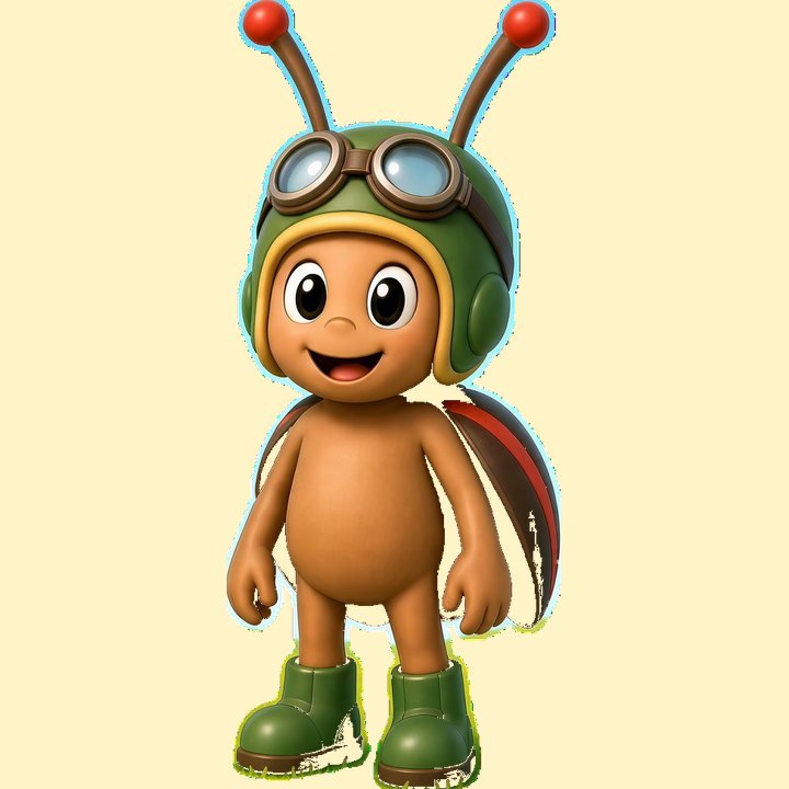 Friendly front-facing Billy Bob the Beetle Bug smiling